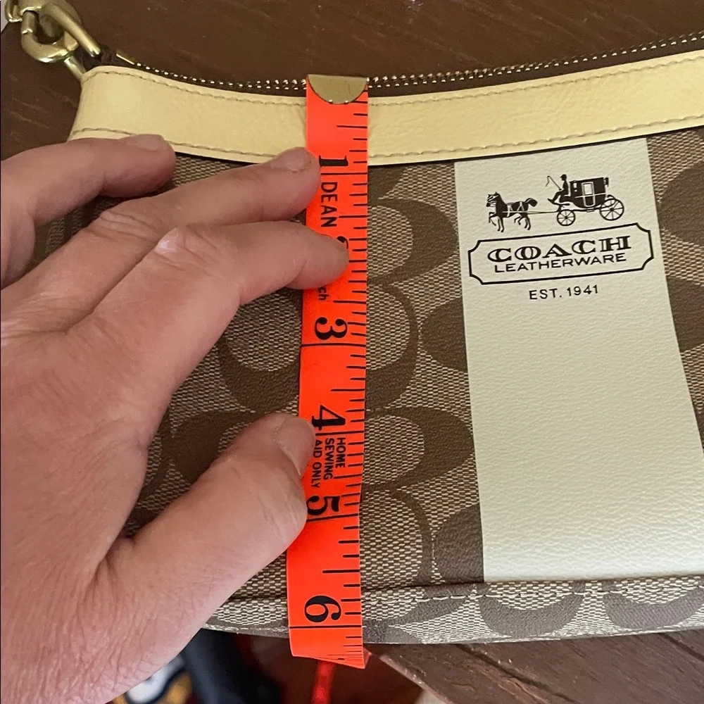 Coach Brown Signature Canvas Shoulder Bag with Cream Stripe